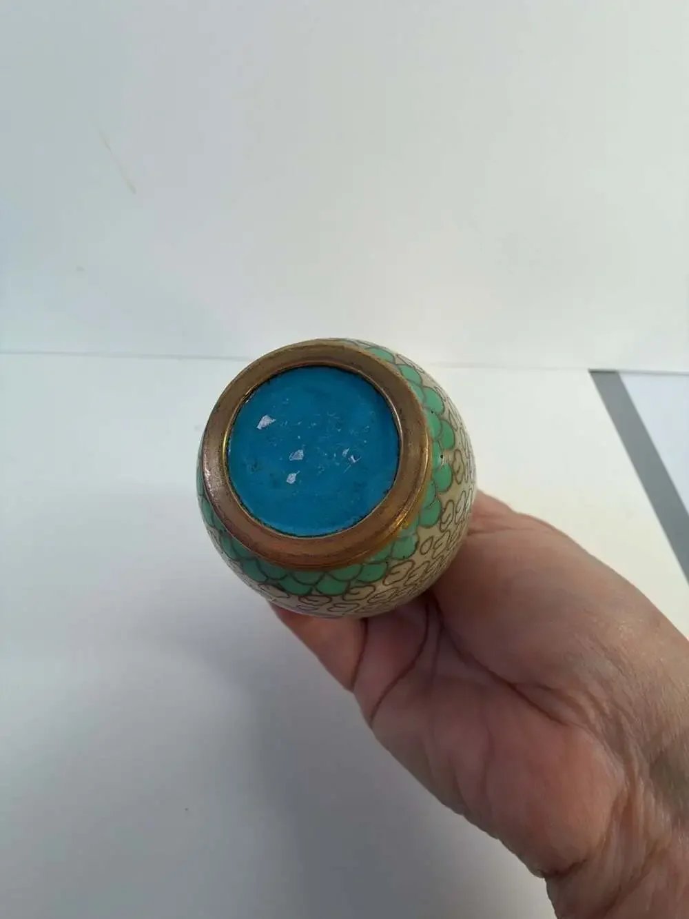 Vintage Chinese Cloisonné Floral Enamel Bud Vase with Wooden‎ Stand